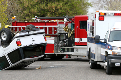 fire truck, ambulance, vehicle upside down